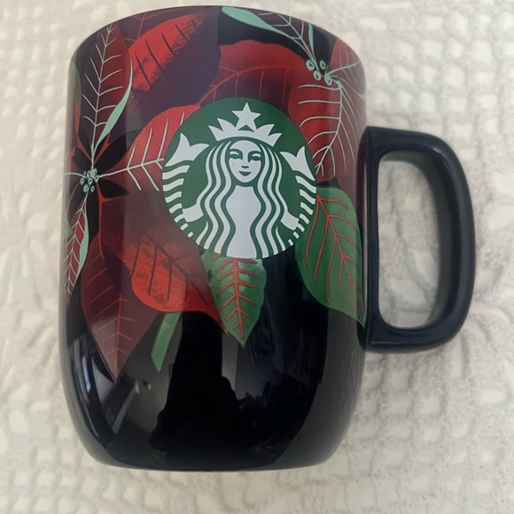 Starbucks Coffee Mug Poinsettia Tea Cup 2020 Navy Blue Holiday 12 oz. - Picture 4 of 7